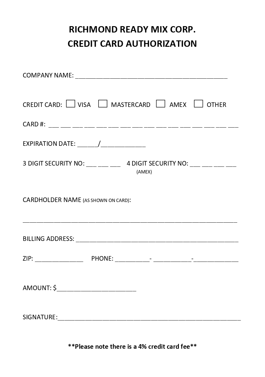 Credit Card Authorization Form